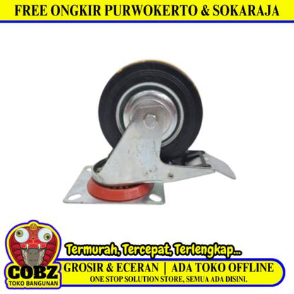 4 IN / NSK Roda Rem Hidup Trolly Gepeng Plat 102 MM Karet Hitam