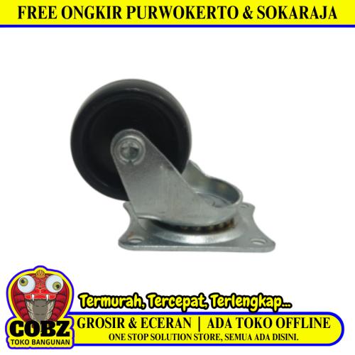 2 IN / TM Roda Hidup Trolly Non Rem Gepeng Plat Karet Hitam Rem