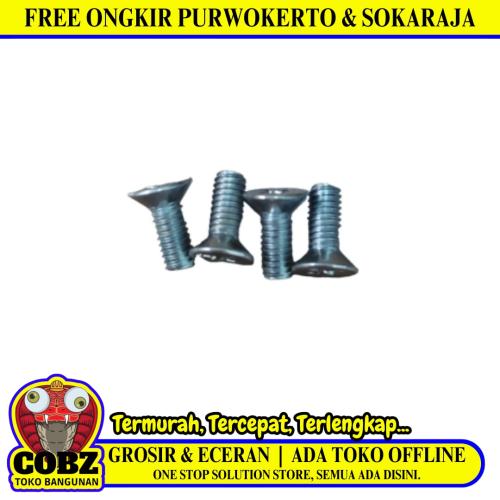 M 4 x 10 MM / TM Baut JF Kepala Rata Plus Putih Biji