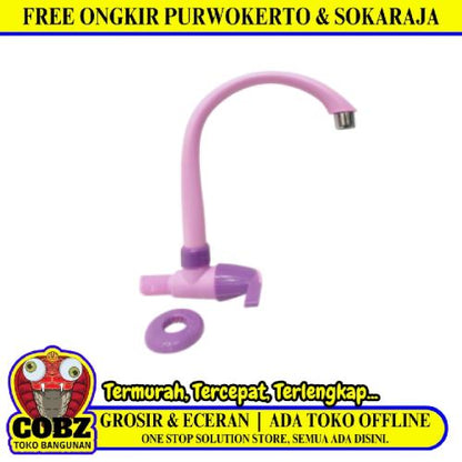 1/2 IN / CAB Kran Angsa Engkol Sink Bak Cuci Piring Tembok Plastik Pink PVC