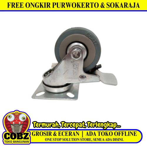 2 IN / TRIPLE-S Roda Rem Hidup Trolly Gepeng Plat 50 MM Karet Abu Abu