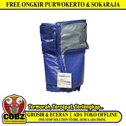 6 M x 12 M / TM A5 Terpal Tarpaulin Tutup Plastik PVC Biru Silver