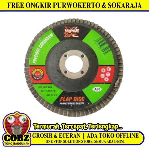 4 IN x GRIT 60 / VIPER Flap Disc Mata Gernda Amplas Susun Kipas