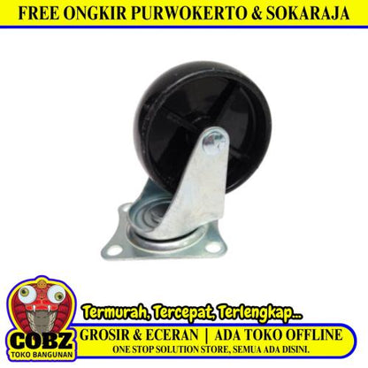 2 1/2 IN / TM Roda Hidup Trolly Non Rem Plat Nylon Hitam