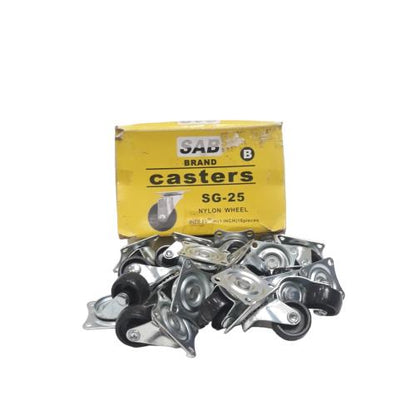 1 IN / SAB SG25 Roda Hidup Trolly Gepeng Plat 25 MM Nylon Hitam 12 Pcs Dus