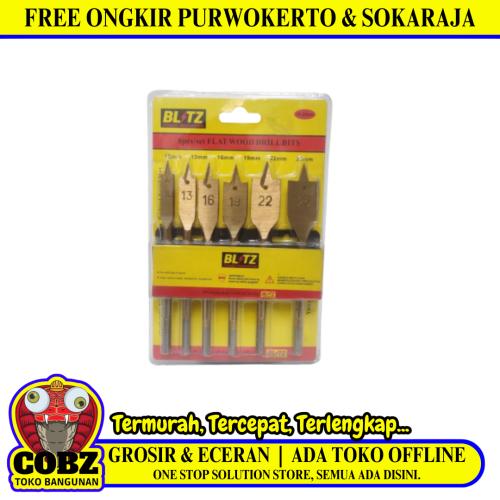 10 MM - 25 MM / BLITZ Mata Bor Kayu Kipas Flat Wood Drill Bits Set