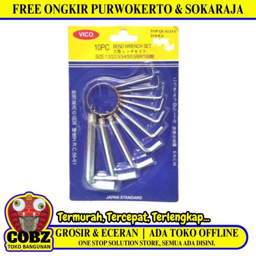 1.5MM-10MM/VICO Kunci L Hexagon Wrench Screw Panjang/Pendek 10 Pcs Set