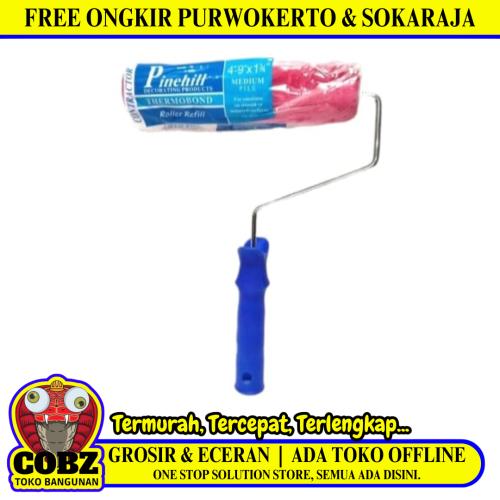 9 IN / PINEHILL Kuas Busa Roll Cat Tembok Kayu Besi Besar + Gagang Set