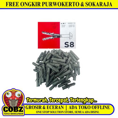 S 8 / POLYSTAR Angkur Dinding Dudukan Baut Sekrup Tembok PVC Ecer Dus