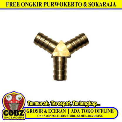 3/8 IN / TM Nepel Adaptor Sambungan Selang 3 Cabang Kuningan