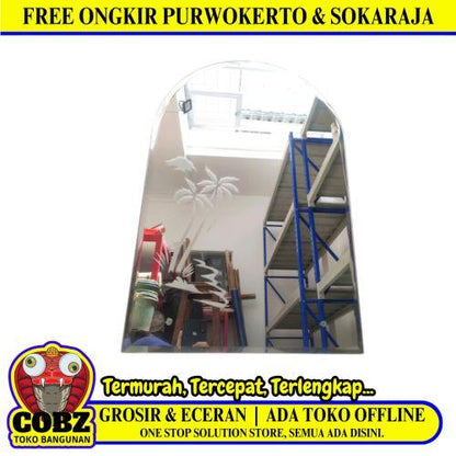 40CM X 60CM / GRAGE Cermin Wastafel Kaca Kamar Mandi 1/2 Bulat Mtf Set