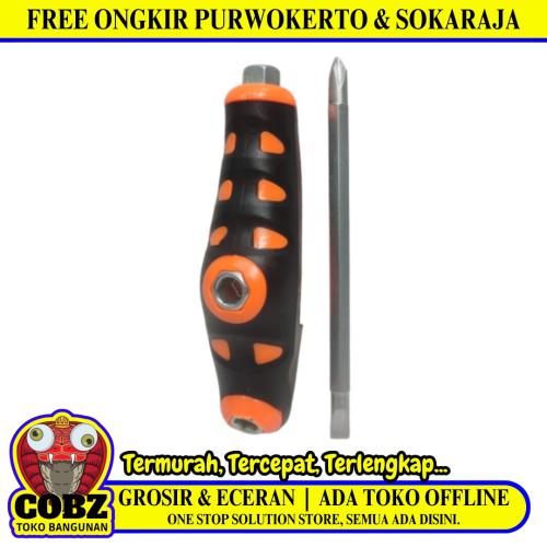 4 IN / GOMEO Obeng Screwdriver Two Way Bolak Balik Plus Minus 2 In1 Gagang Karet