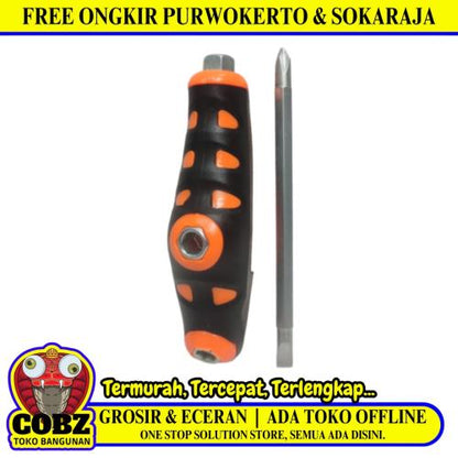 4 IN / GOMEO Obeng Screwdriver Two Way Bolak Balik Plus Minus 2 In1 Gagang Karet