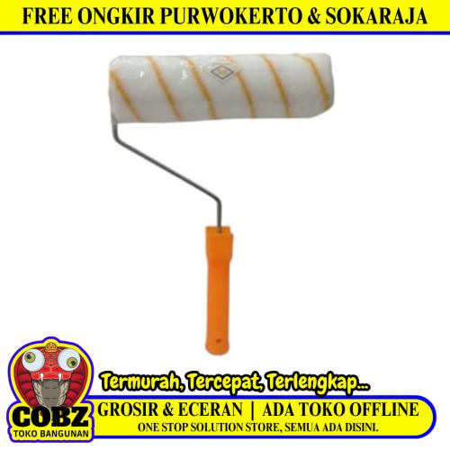 9 IN / KURA BRAND Kuas Busa Roll Cat Tembok Kayu Besi Besar + Gagang Set