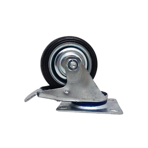 6 IN /  TRIPLE-S Roda Rem Hidup Trolly Gepeng Plat 150 MM Karet Hitam