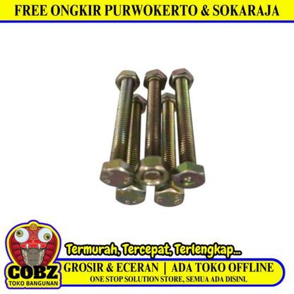 M 6 x 50 MM / TM Baut Mur Hexagon Bolt Nut Flat Head Kuning Biji