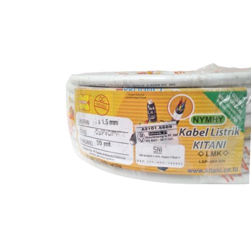 3 INTI x 1.5 MM x 50 M / KITANI NYMHY Serabut Kabel Tembaga SNI Putih Roll
