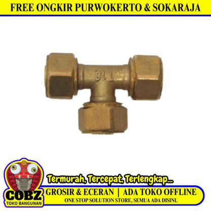 L 16 / TM Tee Sambungan Fitting Selang Pex Air Panas Kuningan