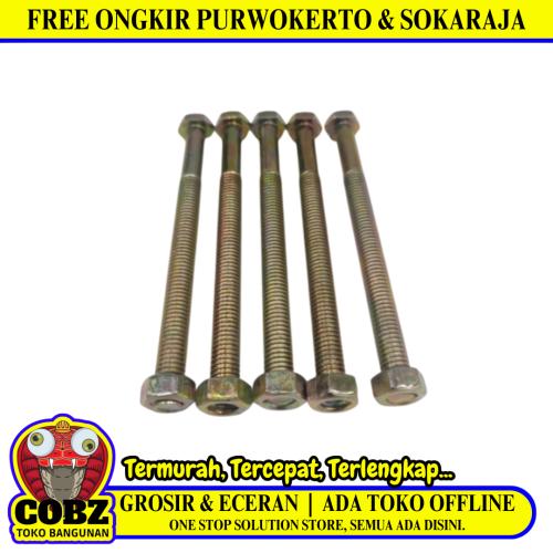 M 8 x 100 MM / TM Baut Mur Hexagon Bolt Nut Flat Head Kuning Biji