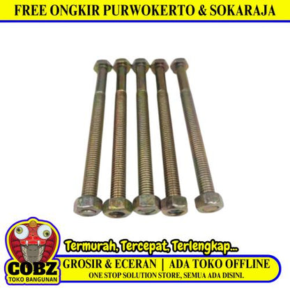 M 8 x 100 MM / TM Baut Mur Hexagon Bolt Nut Flat Head Kuning Biji