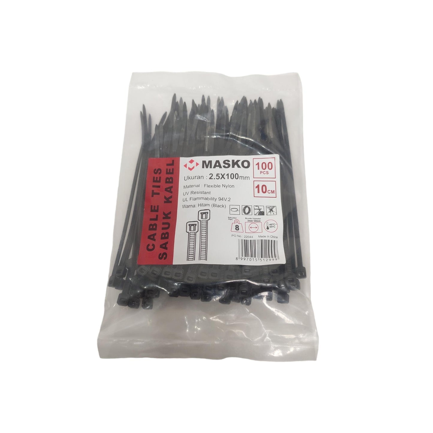 2.5 MM x 100 MM / MASKO Kabel Cable Ties Tali Ripet 10 CM Hitam Pack