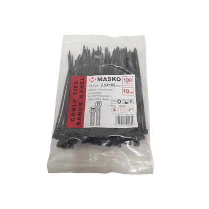 2.5 MM x 100 MM / MASKO Kabel Cable Ties Tali Ripet 10 CM Hitam Pack