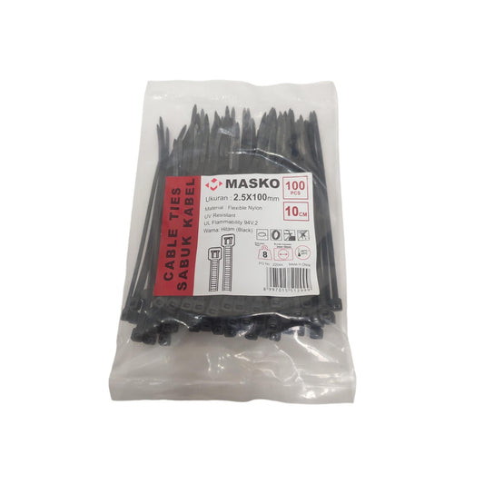 2.5 MM x 100 MM / MASKO Kabel Cable Ties Tali Ripet 10 CM Hitam Pack