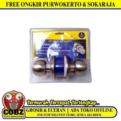 YOZURI Kunci Handle Pintu Bulat Kamar Mandi Stainless Chrome Set