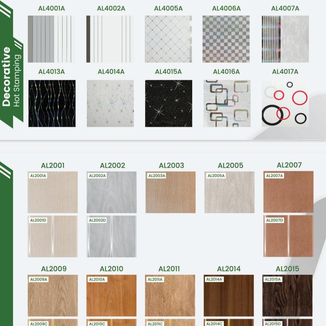 8 MM x 200 MM x 5 M / ALDERON Plafon Gypsum GRC U PVC Hotstamping Lembar