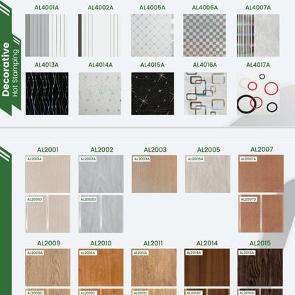 8 MM x 200 MM x 5 M / ALDERON Plafon Gypsum GRC U PVC Hotstamping Lembar