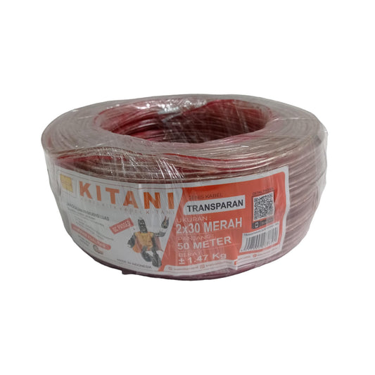 2 INTI x 30 MM x 50 M / KITANI Serabut Kabel Audio Tembaga SNI Merah Roll