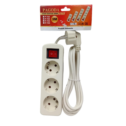 3 LUBANG x 300 CM / PAGODA Stop Kontak Colokan Terminal Kabel 3 M