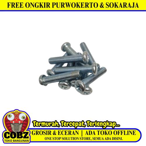 M 8 x 40 MM / TM Baut JP Kepala Pentol Bulat Plus Putih Biji