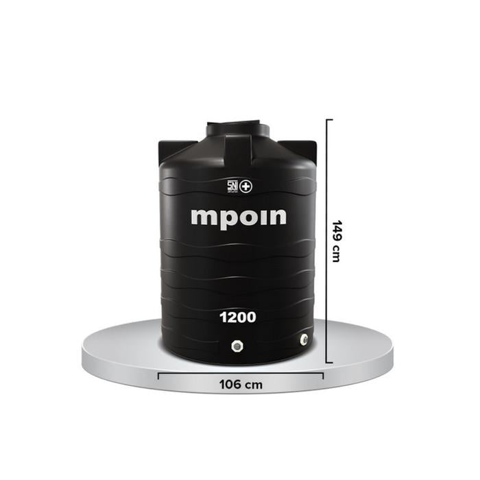 1150 L / MPOIN + WAVE W1200 Water Torrent Tangki Tandon Air PVC Hitam + Acc Set