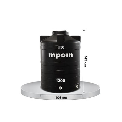 1150 L / MPOIN + WAVE W1200 Water Torrent Tangki Tandon Air PVC Hitam + Acc Set