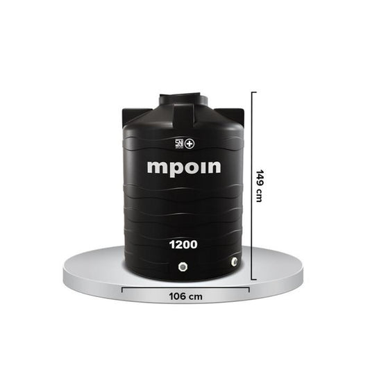 1150 L / MPOIN + WAVE W1200 Water Torrent Tangki Tandon Air PVC Hitam + Acc Set