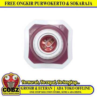 DEXTA Fitting Tempat Lampu Plafon Atap Tempel Kotak Besar Merah