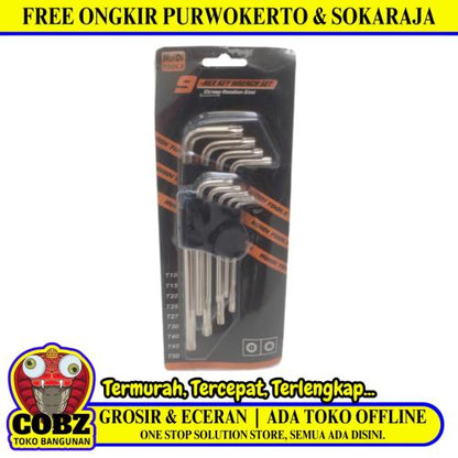 T 10 - T 50 / HUIDI Kunci L Bintang Torx Key Panjang 9 Pcs Set