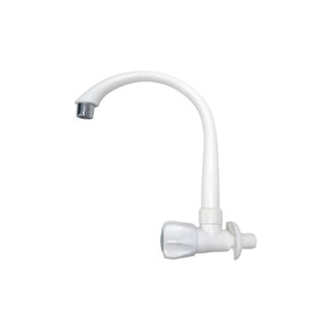 1/2 IN / CAB Kran Angsa Putar Sink Bak Cuci Piring Tembok Plastik Putih PVC