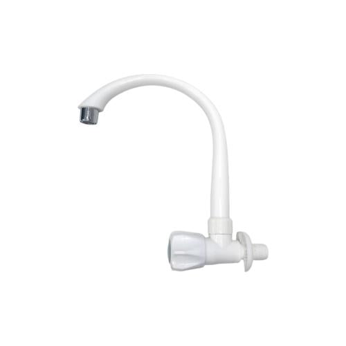 1/2 IN / CAB Kran Angsa Putar Sink Bak Cuci Piring Tembok Plastik Putih PVC