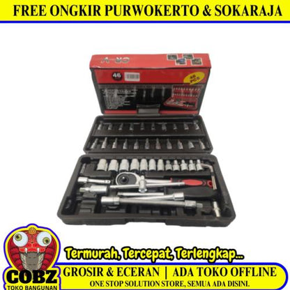 4 MM - 14 MM / CR-V Mata Kunci Sok Shock Socket Wrench 46 Pcs Set