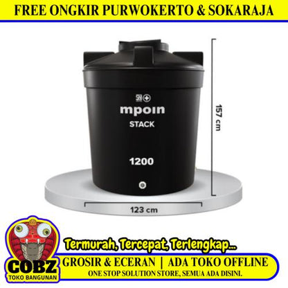 1200 L / MPOIN + STACK S1200 Water Torrent Tangki Tandon Air PVC Black + Acc Set