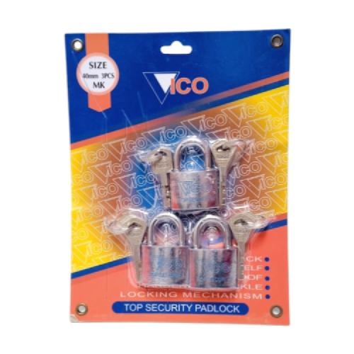 40 MM / VICO Gembok Master Jenis Leher Anti Maling 3 Pcs Set