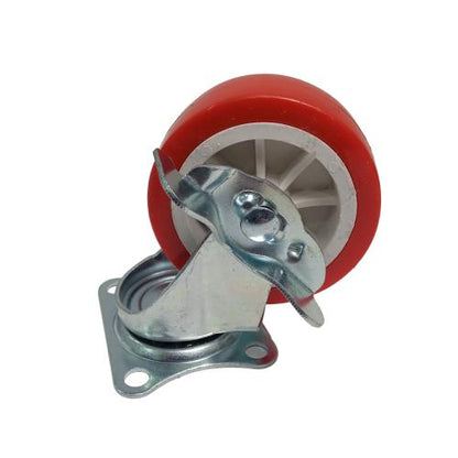 3 IN / TM Roda Hidup Trolly Rem Plat Nylon Merah Rem