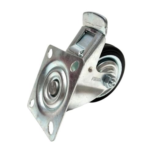 3 IN / FUKUDA Roda Rem Hidup Trolly Gepeng Plat 76 MM Karet Hitam