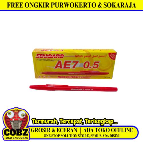 0.5 MM / STANDARD AE7 Ballpoint Merah Pack