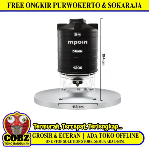 1100 L / MPOIN + DRAIN D1200 Water Torrent Tangki Tandon Air PVC Hitam + Acc Set