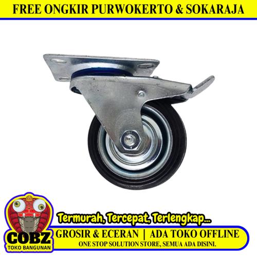 6 IN /  TRIPLE-S Roda Rem Hidup Trolly Gepeng Plat 150 MM Karet Hitam