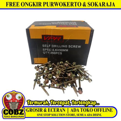#4.6 x 50 MM / VPR Roofing Baut Sekrup Atap Baja Ringan Kuning Dus