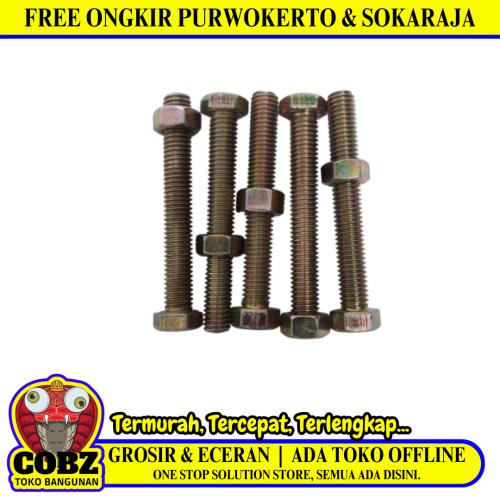 M 8 x 60 MM / TM Baut Mur Hexagon Bolt Nut Flat Head Kuning Biji